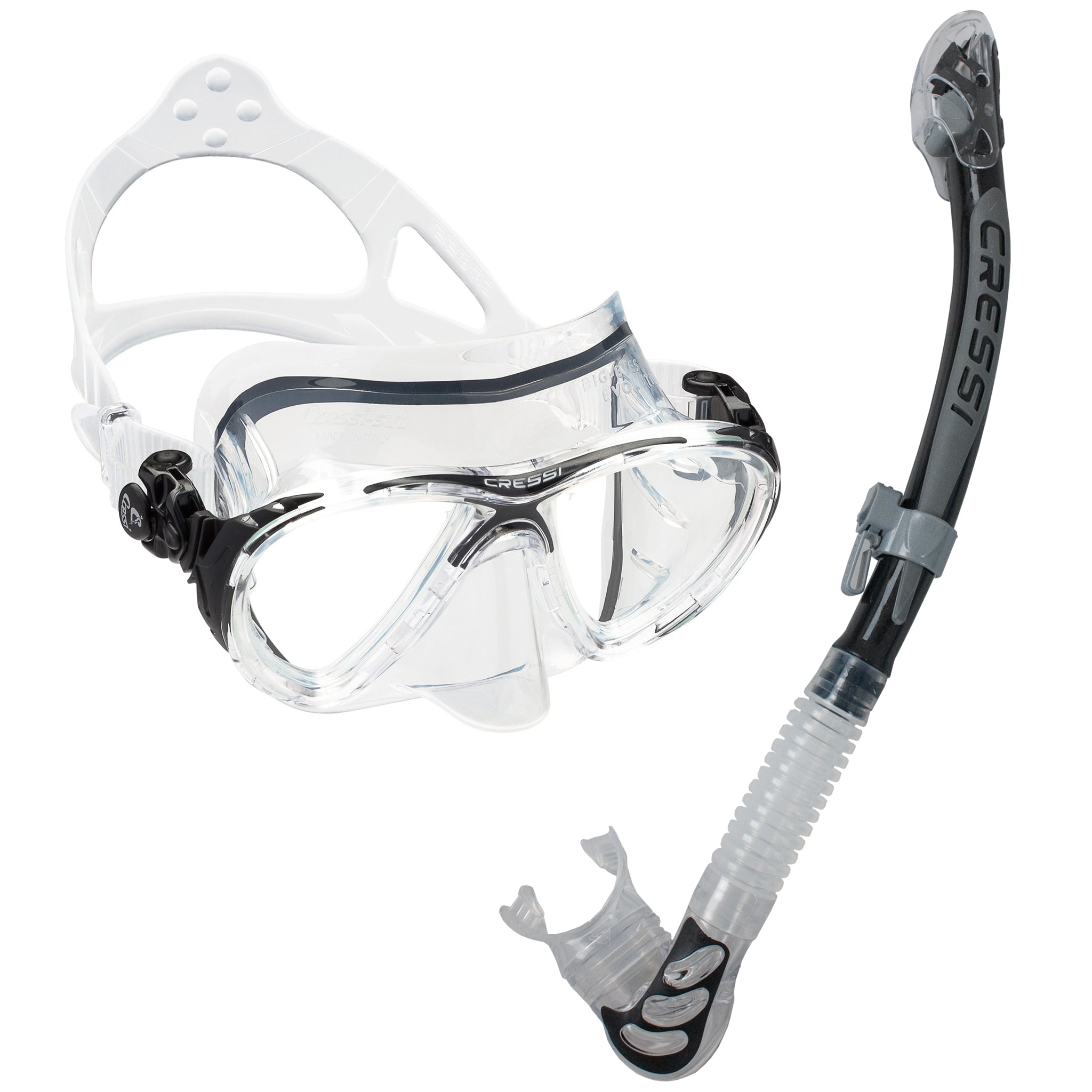 Cressi Big Eyes Evolution Mask & Alpha Ultra Dry Snorkel | Black/Clear