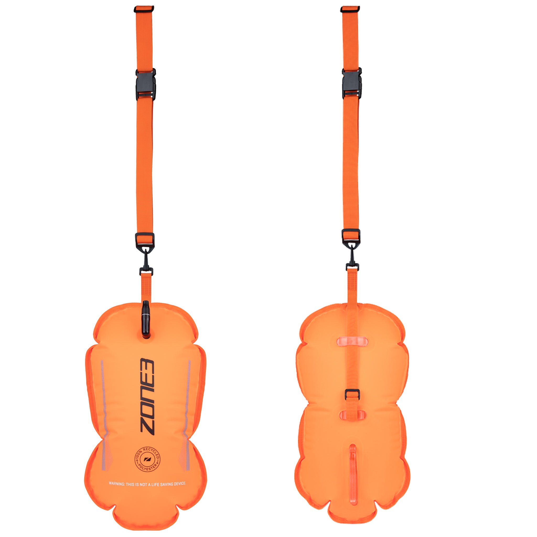 Zone3 Recycled Swim Safety Buoy Tow Float Orange | Front & Rear View