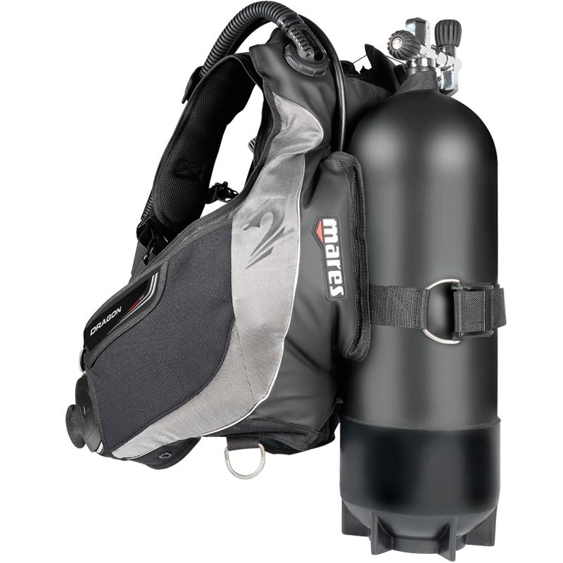 Mares Kaila SLS BCD | Rear View, inflated & Attached to a Cylinder