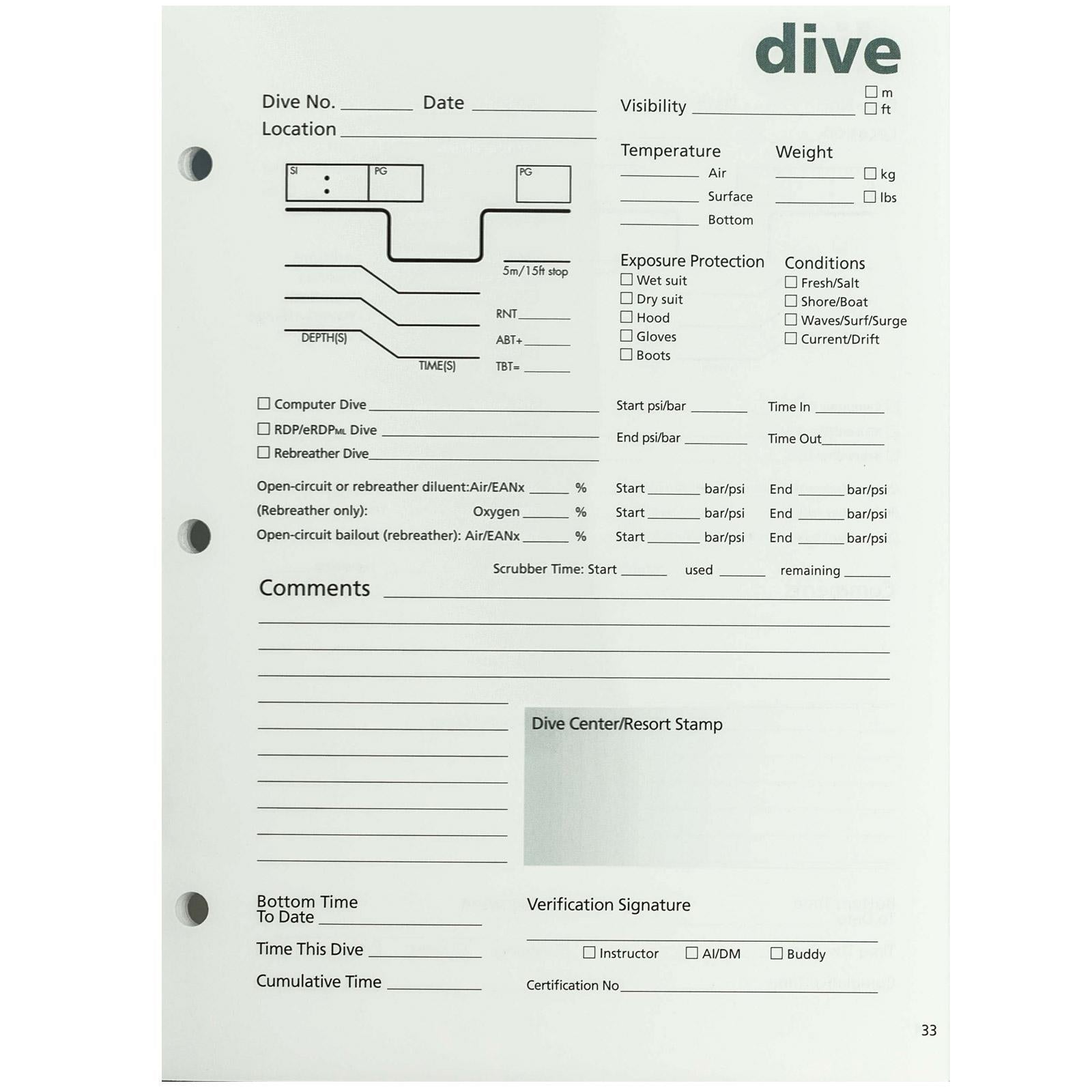 PADI Dive Log Book or PADI Dive Log Refill Pages | Page
