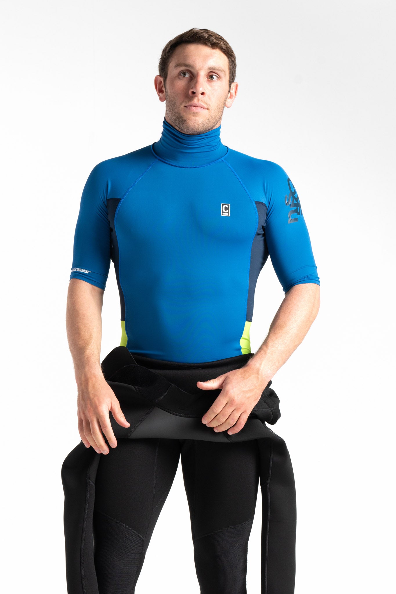C-Skins UV50 Skins Turtle Neck Rash Vest in Slate Blue/Navy/Lime - Front