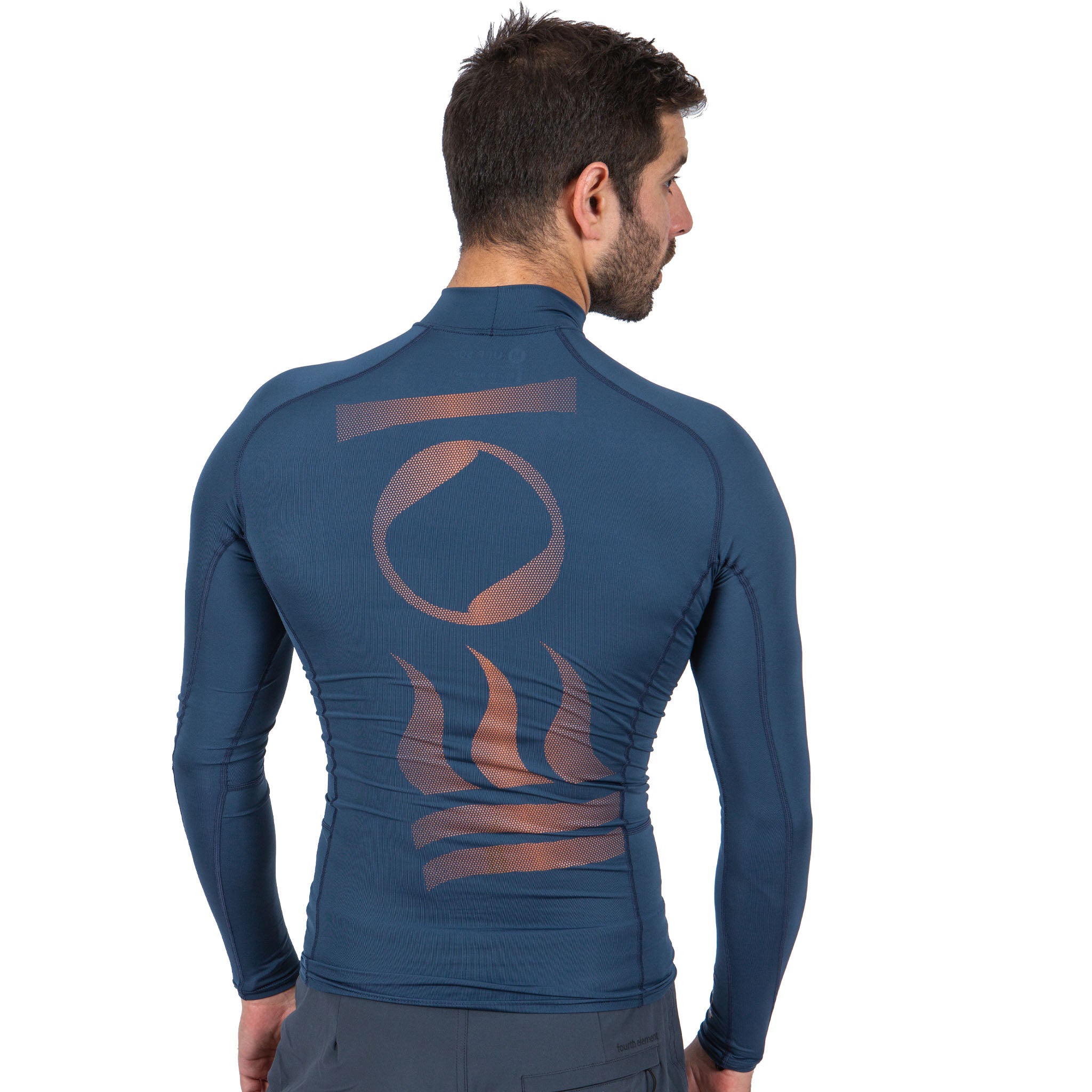 Fourth Element Men's Hydroskin Ocean Positive Long Sleeve Rash Guard - Back showing Logo