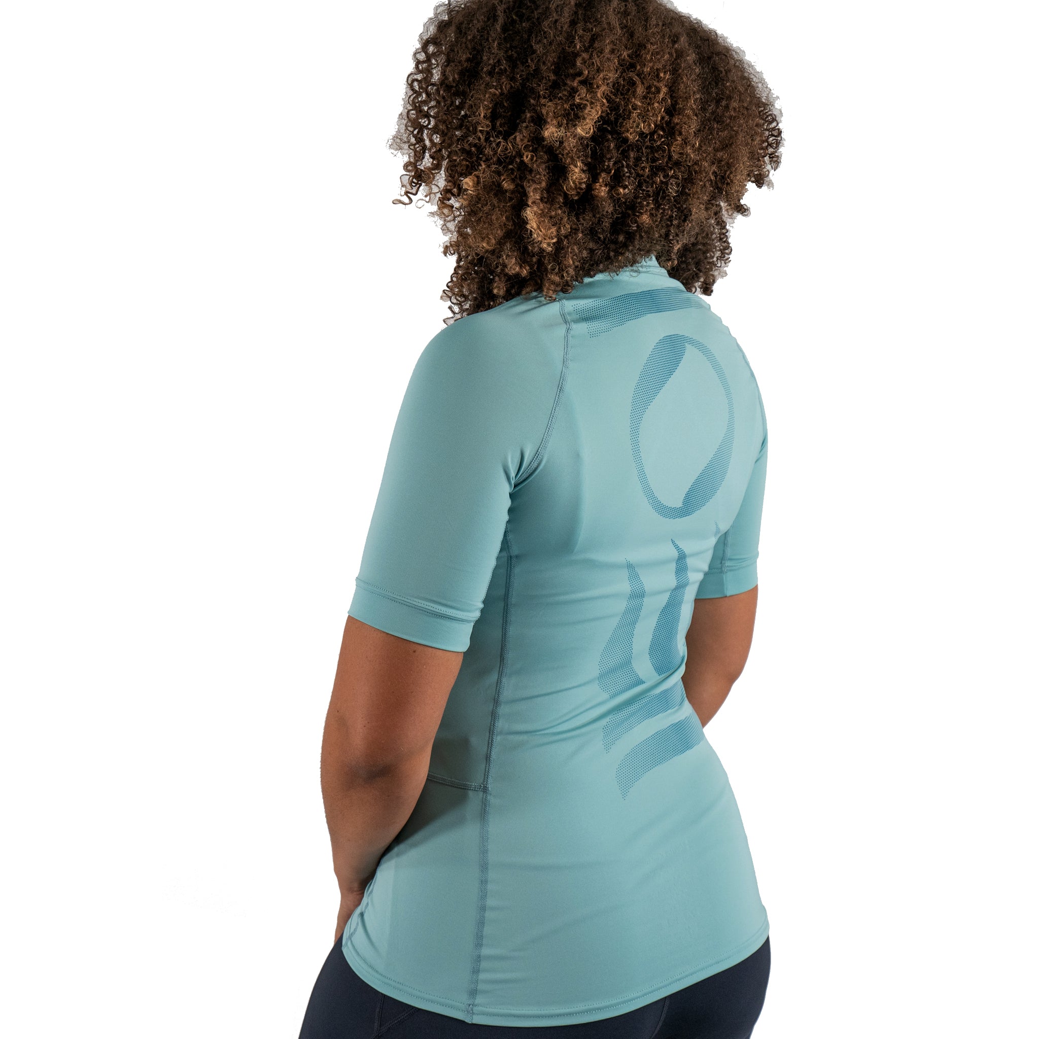 Fourth Element Women's Hydroskin Ocean Positive Short Sleeve Rash Guard Pastel Turquoise | Back