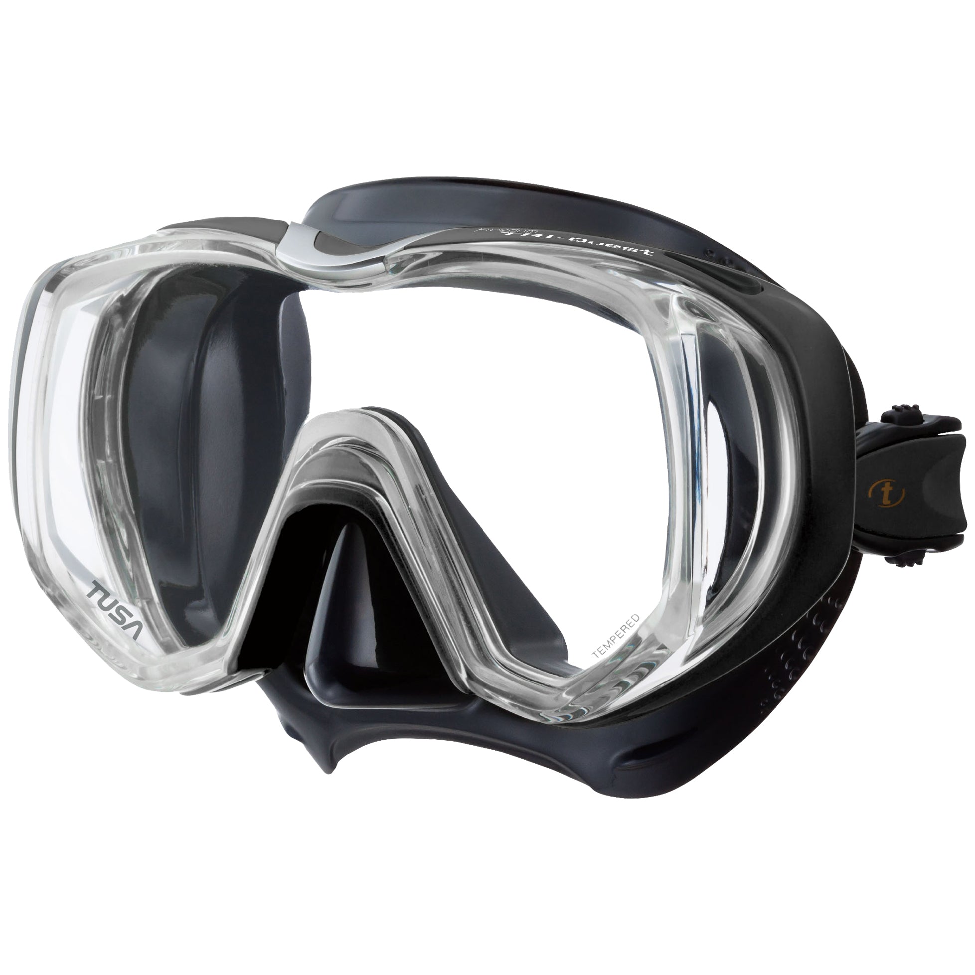 Tusa Freedom Tri Quest Mask - 3 window Dive Mask in Black Silicone