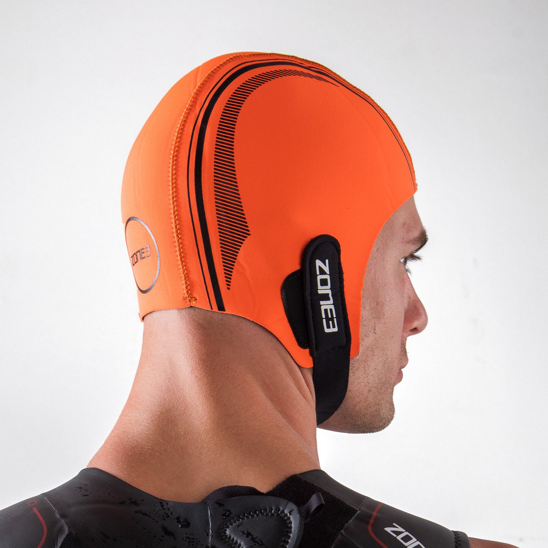 Zone3 Neoprene High Vis Orange Swim Cap Adjustable Velcro Strap