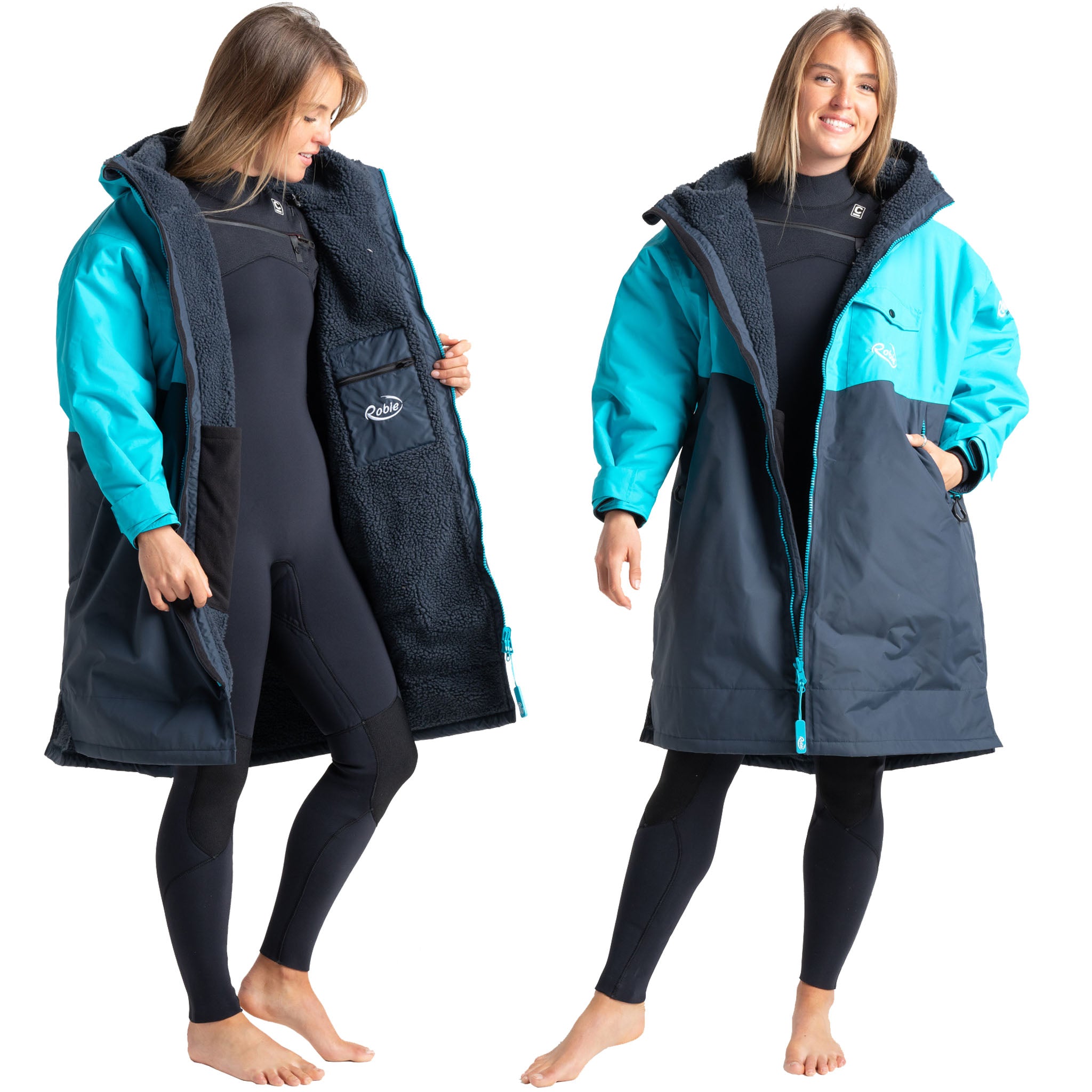 Robie Dry Series Recycled Long Sleeve Changing Robe - India Ink/Blue Atoll | Small Front