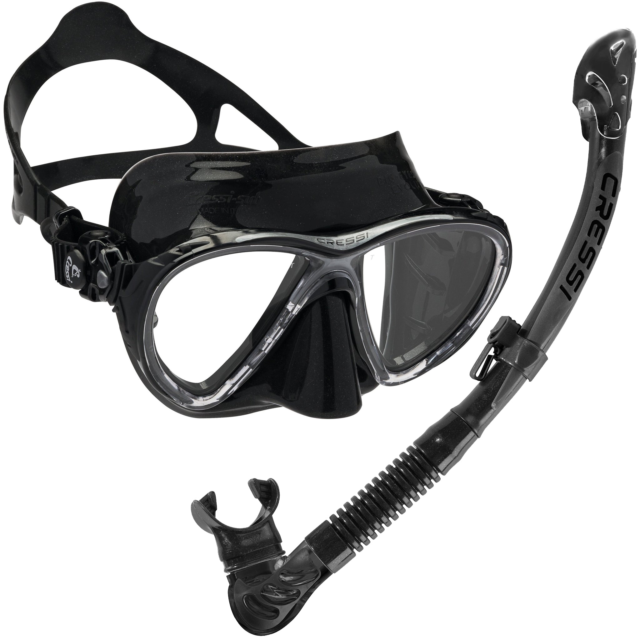 Cressi Big Eyes Evo Mask & Alpha Ultra Dry Snorkel set | Black Black