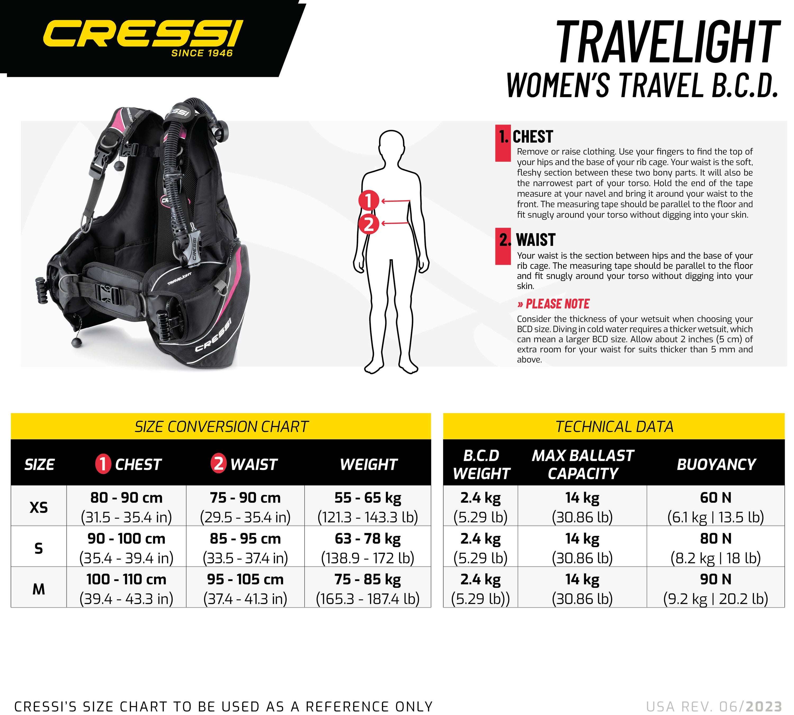 Cressi Travelight Women's BCD Size Guide