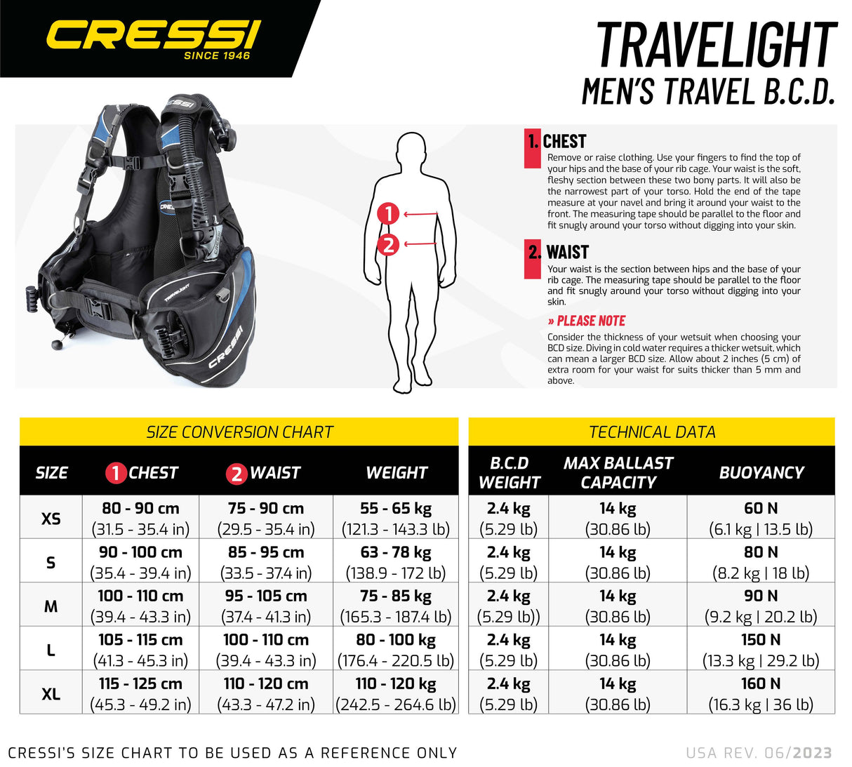 Cressi Travelight BCD Guide to Sizing