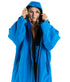dryrobe Advance Long Sleeve | Cobalt Blue/Black modelled with hood up