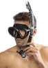 Cressi Big Eyes Evolution Mask & Alpha Ultra Dry Snorkel | Modelled showing snorkel worn on LHS - side angle