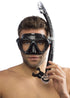 Cressi Big Eyes Evolution Mask & Alpha Ultra Dry Snorkel | Modelled showing snorkel worn on LHS