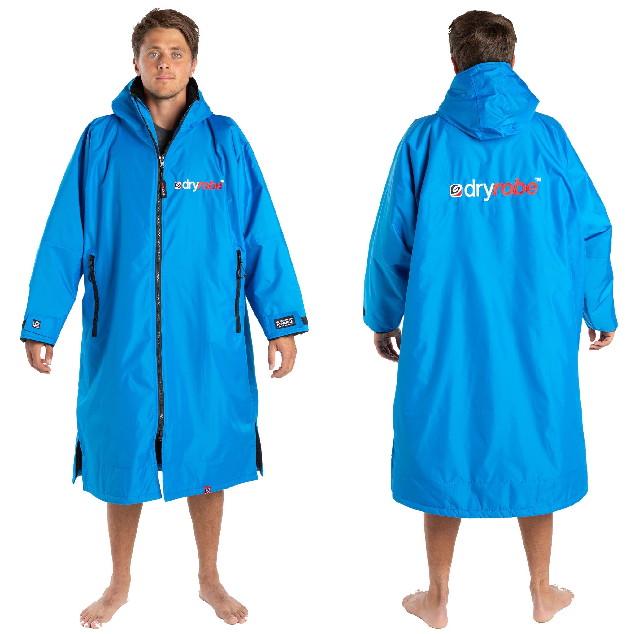 dryrobe Advance Long Sleeve | Cobalt Blue/Black front and back view