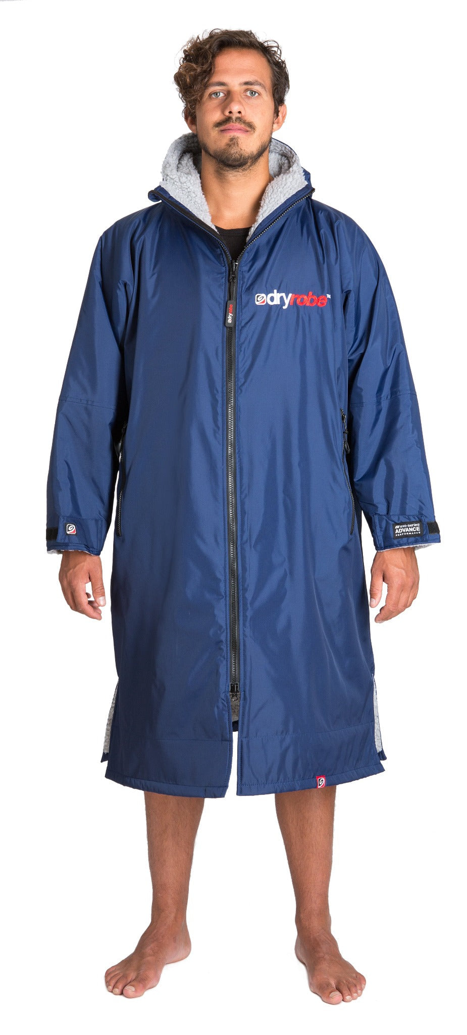dryrobe Advance Long Sleeve | Navy/Grey modelled front view