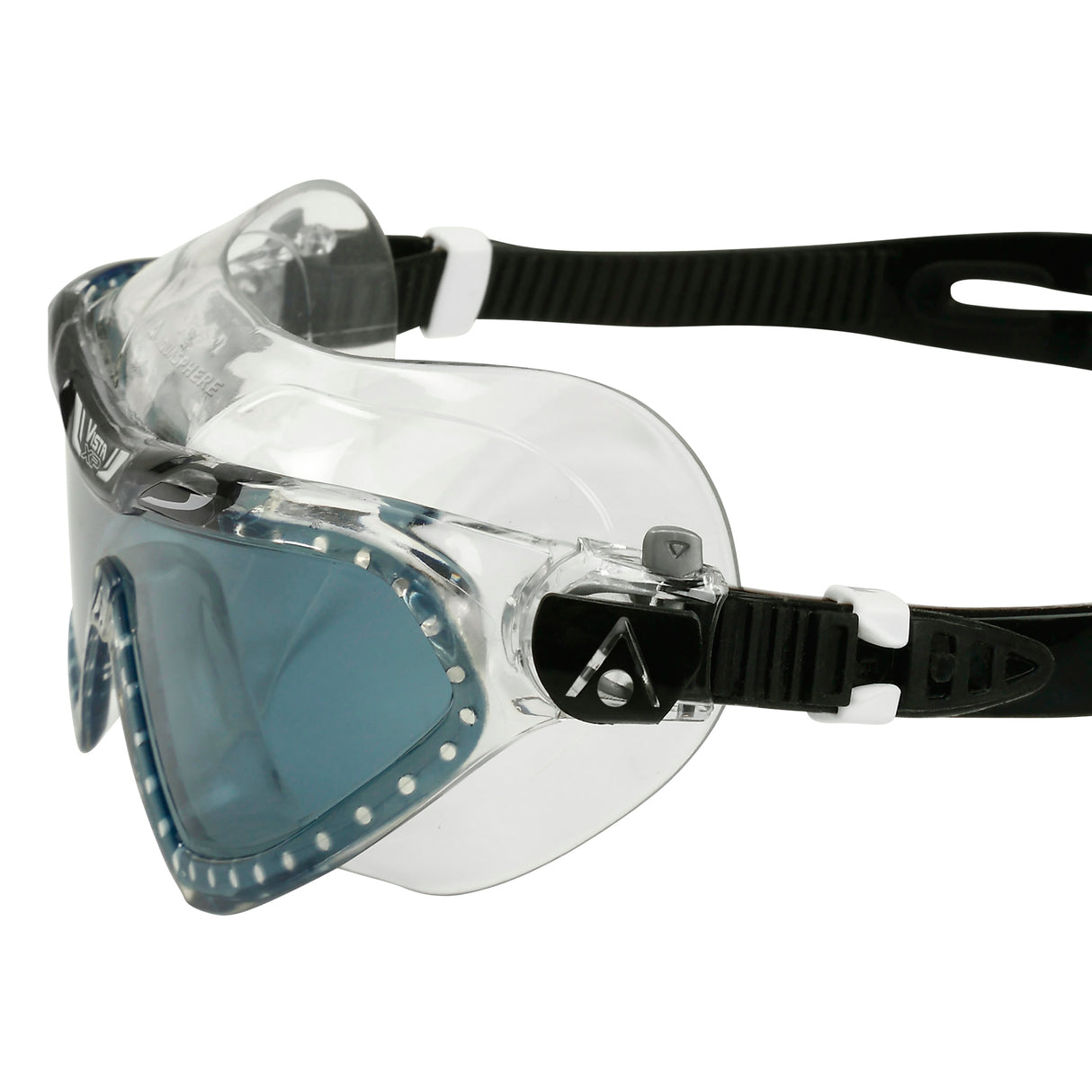 Aquasphere Vista XP Swimming Goggles Mask | Side View showing  Easy Adjust mask strap clips