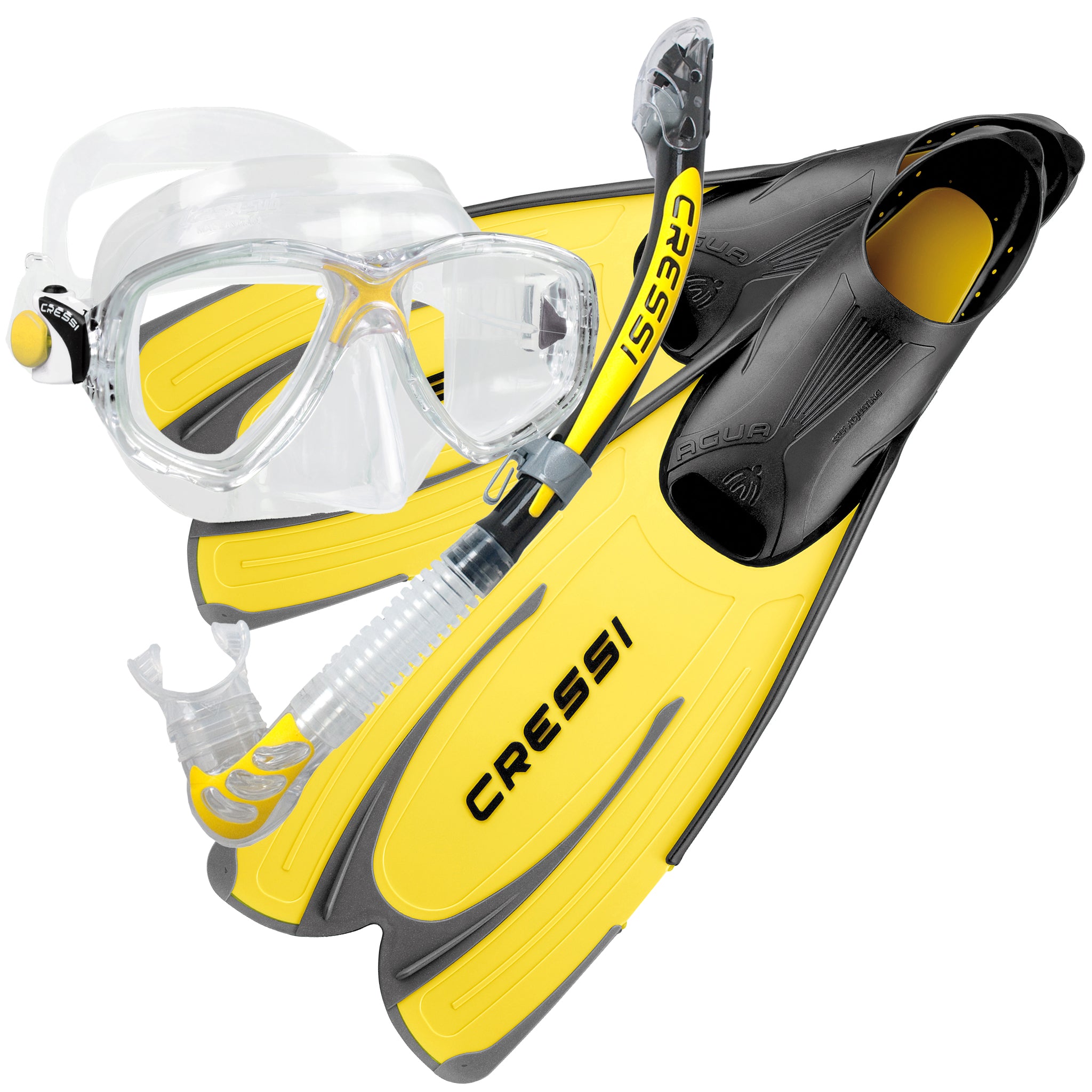 Cressi Marea Mask, Dry Snorkel & Agua Fins, Lightweight Snorkelling Set