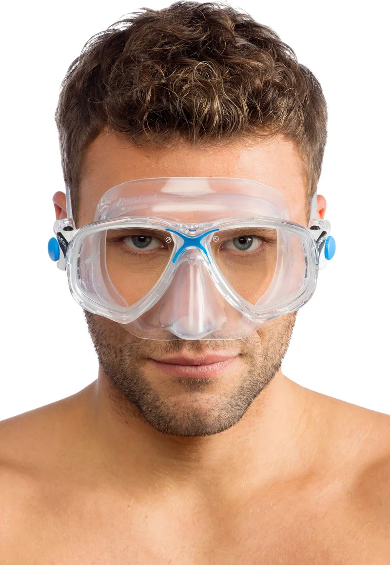 Cressi Marea Mask | Clear Blue Modelled showing front view