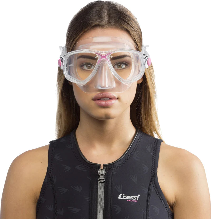 Cressi Marea Mask | Clear Pink Modelled showing front view