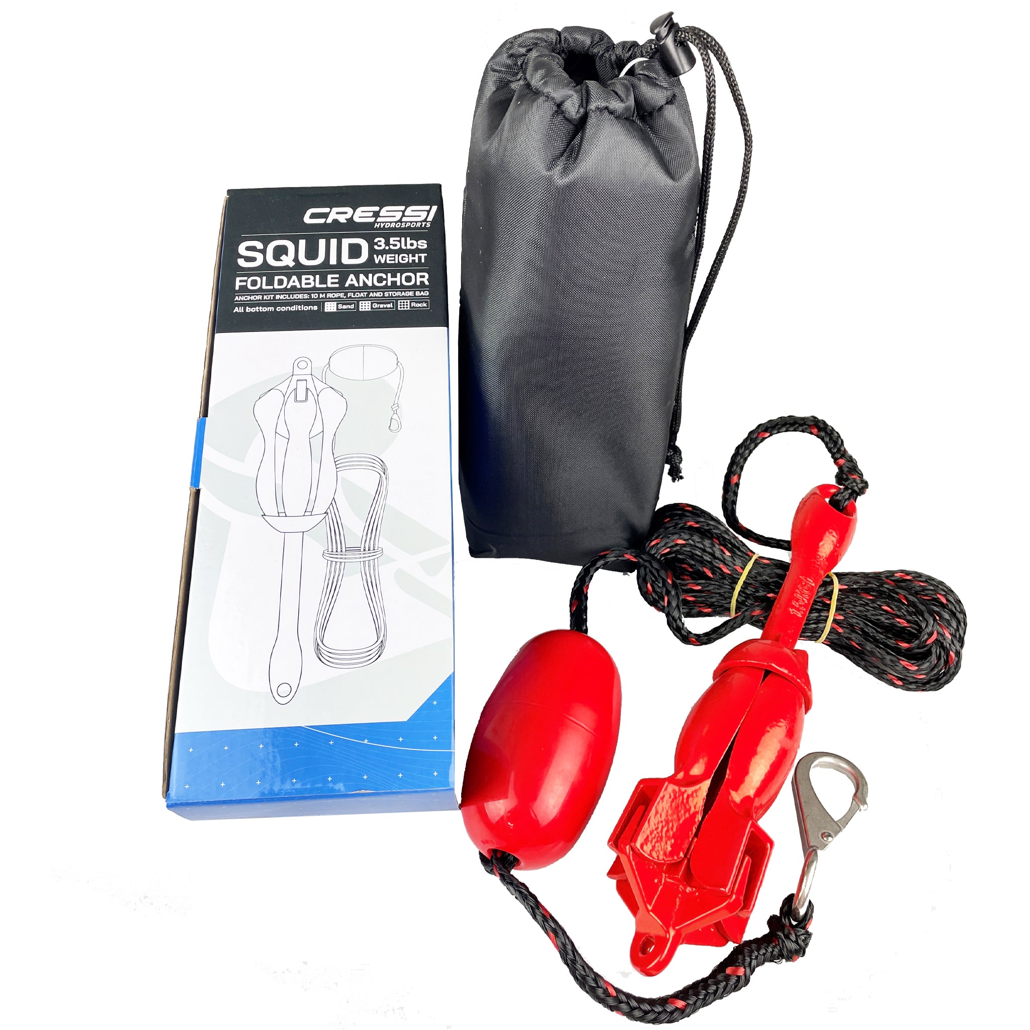 Cressi Squid Foldable Anchor Set for iSUP and Kayaks Package