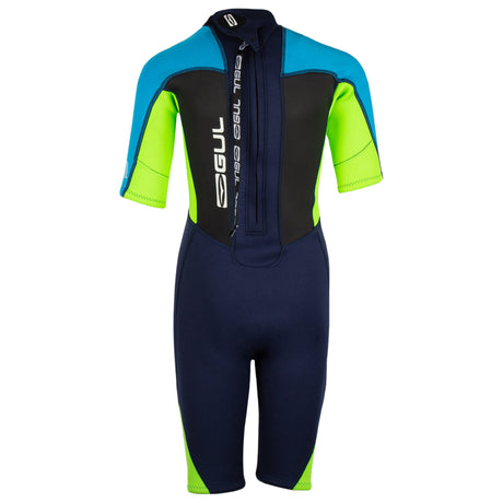 Gul Response 3/2mm Junior Shortie Wetsuit - Navy Lime - Back view unmodelled