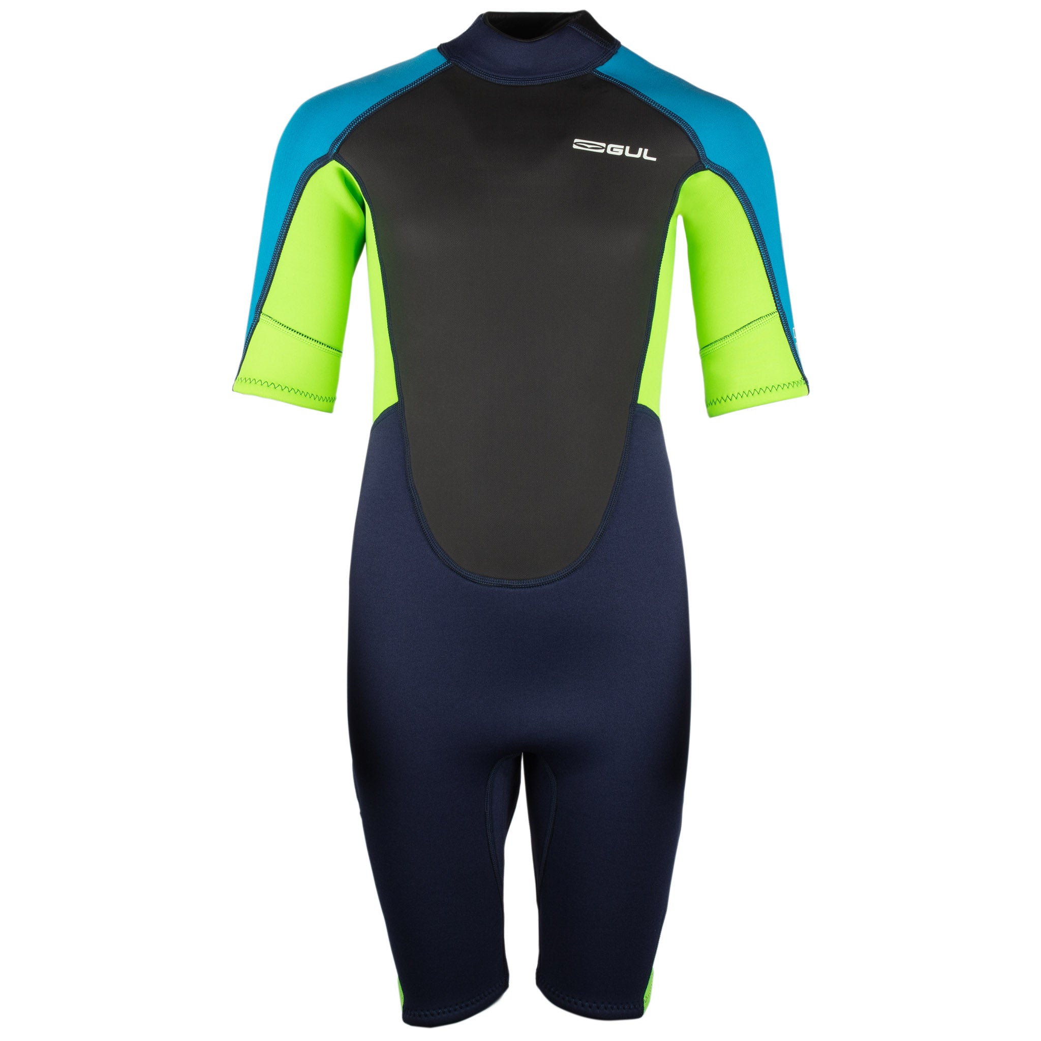 Gul Response 3/2mm Junior Shortie Wetsuit - Navy Lime - Front view unmodelled