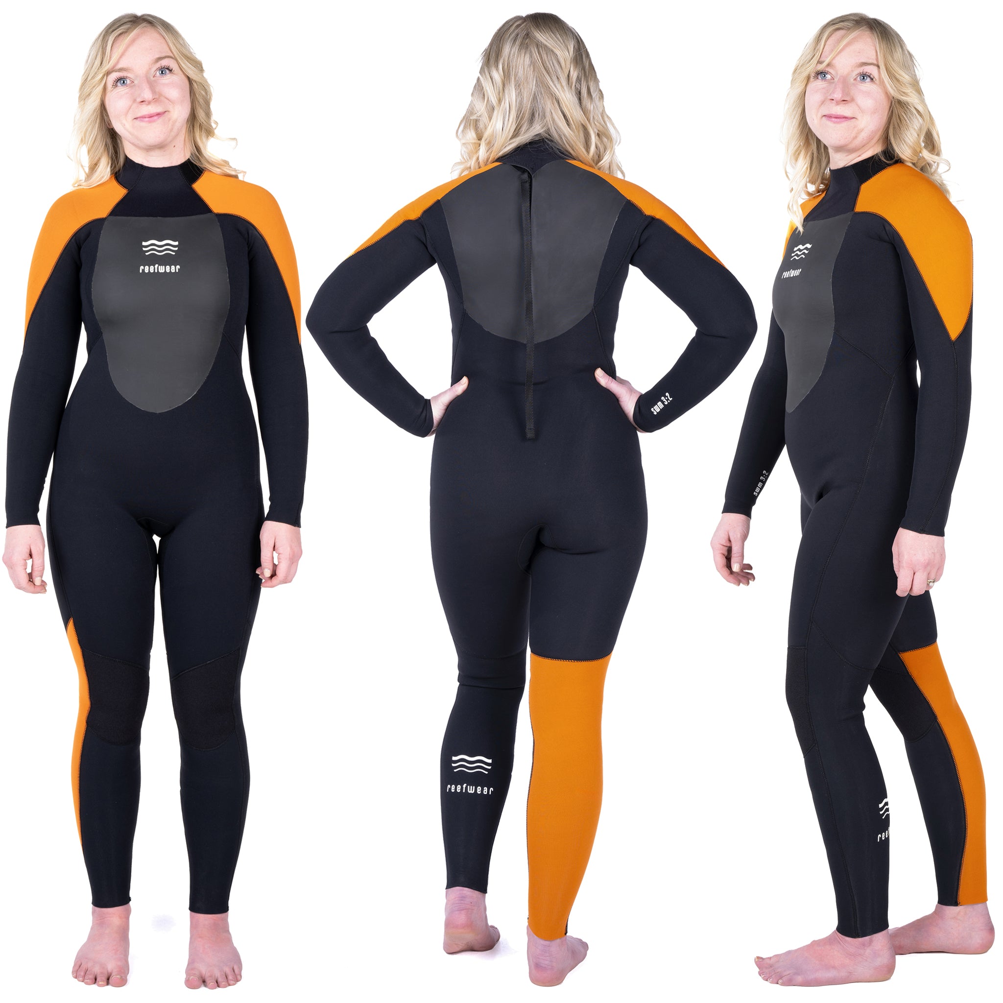 Reefwear SWM 3/2mm Blindstitched Women's Swim Wetsuit | Front, Back & Side views