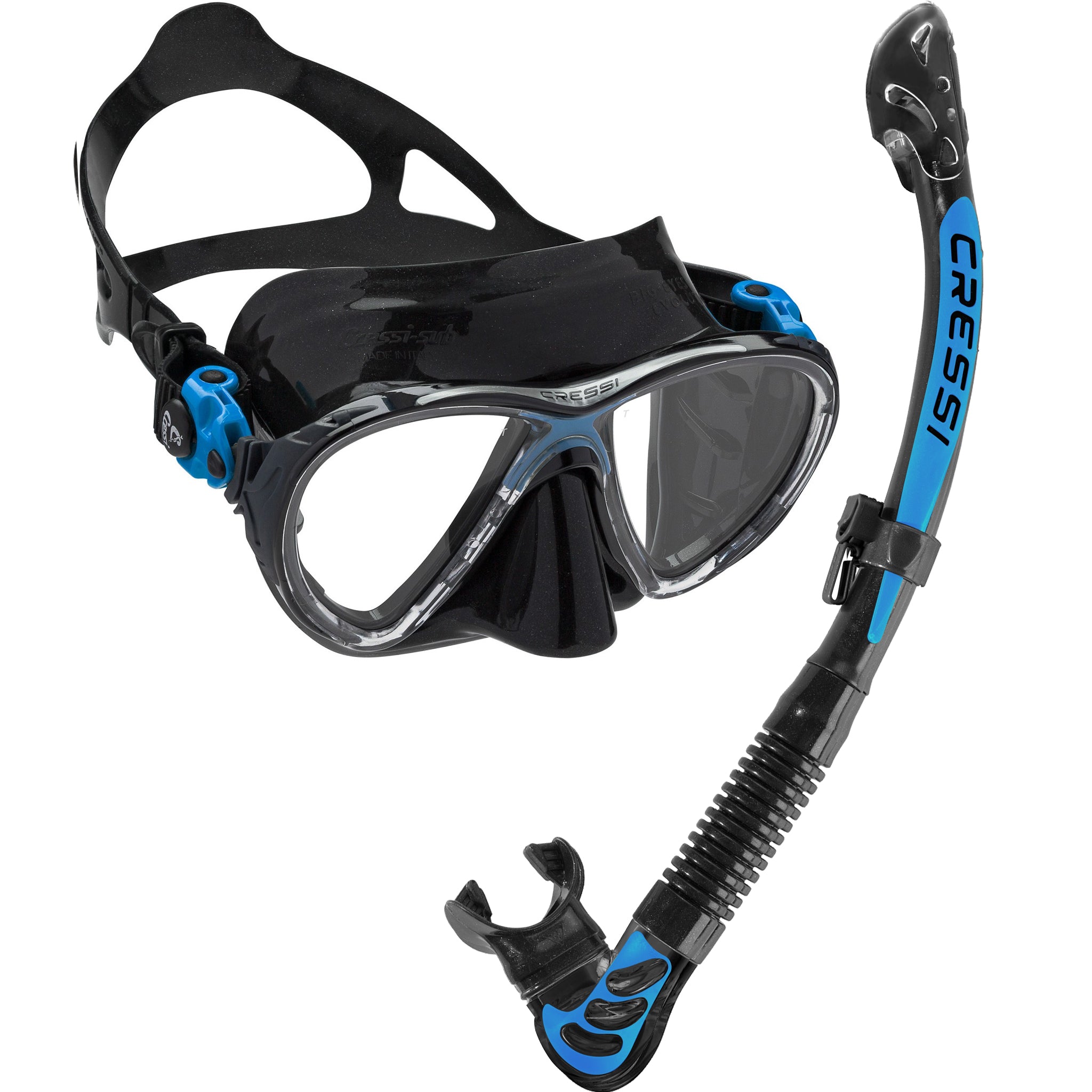 Cressi Big Eyes Evolution Mask & Alpha Ultra Dry Snorkel | Black/Blue