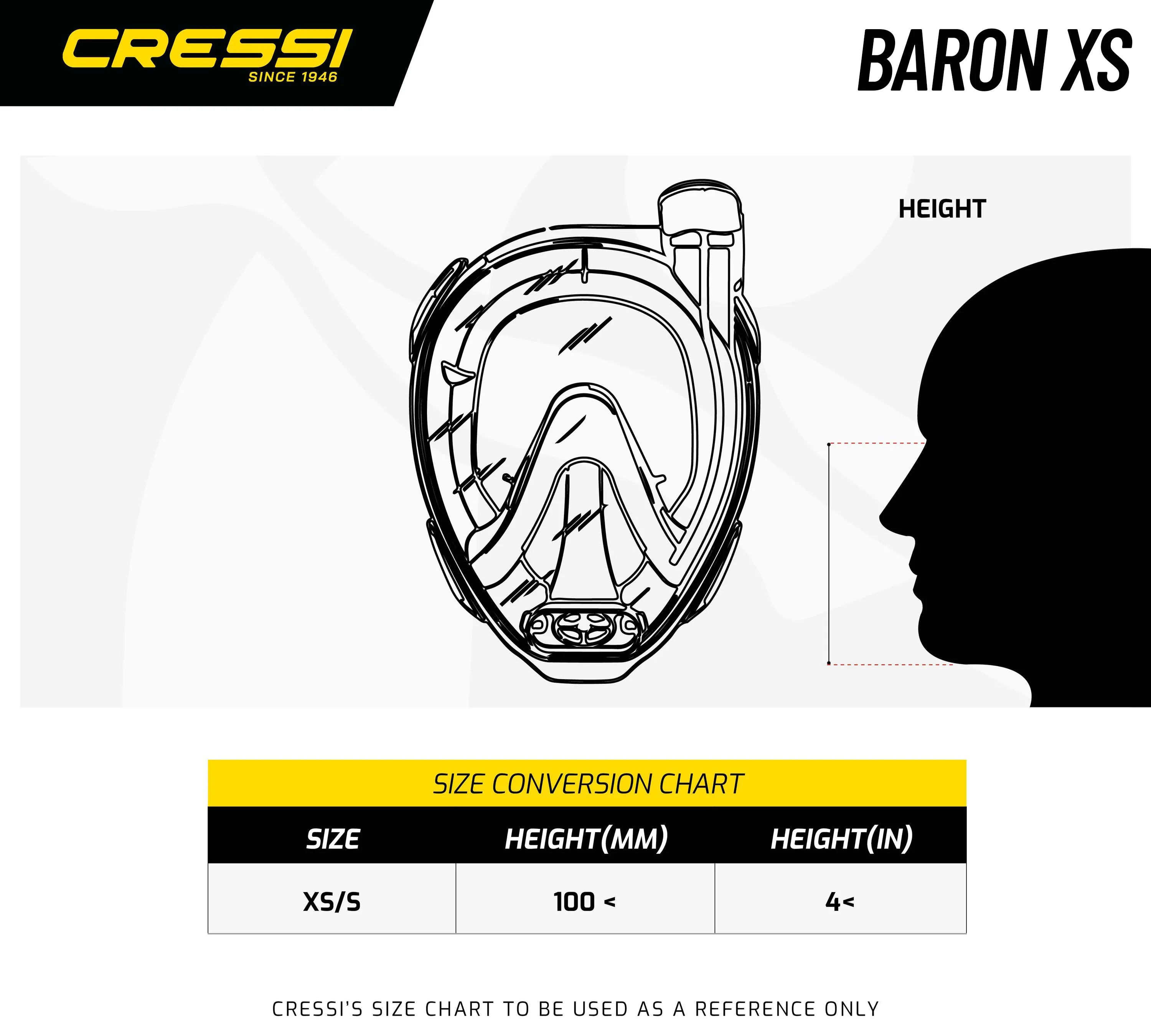 Cressi Baron Junior Full Face Mask | Dimensions Graphic