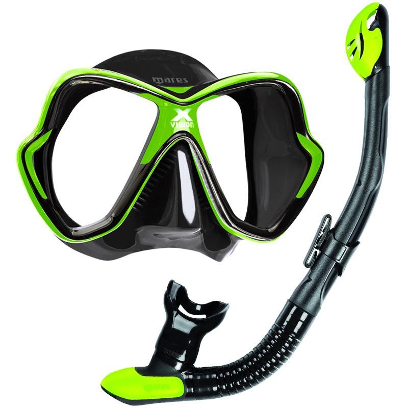 Mares X Vision Mask & Ergo Dry Snorkel Set | Black/Lime