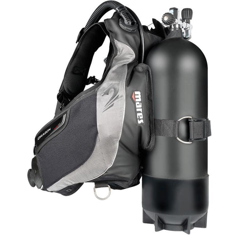 Mares Kaila SLS BCD | Rear View, inflated & Attached to a Cylinder
