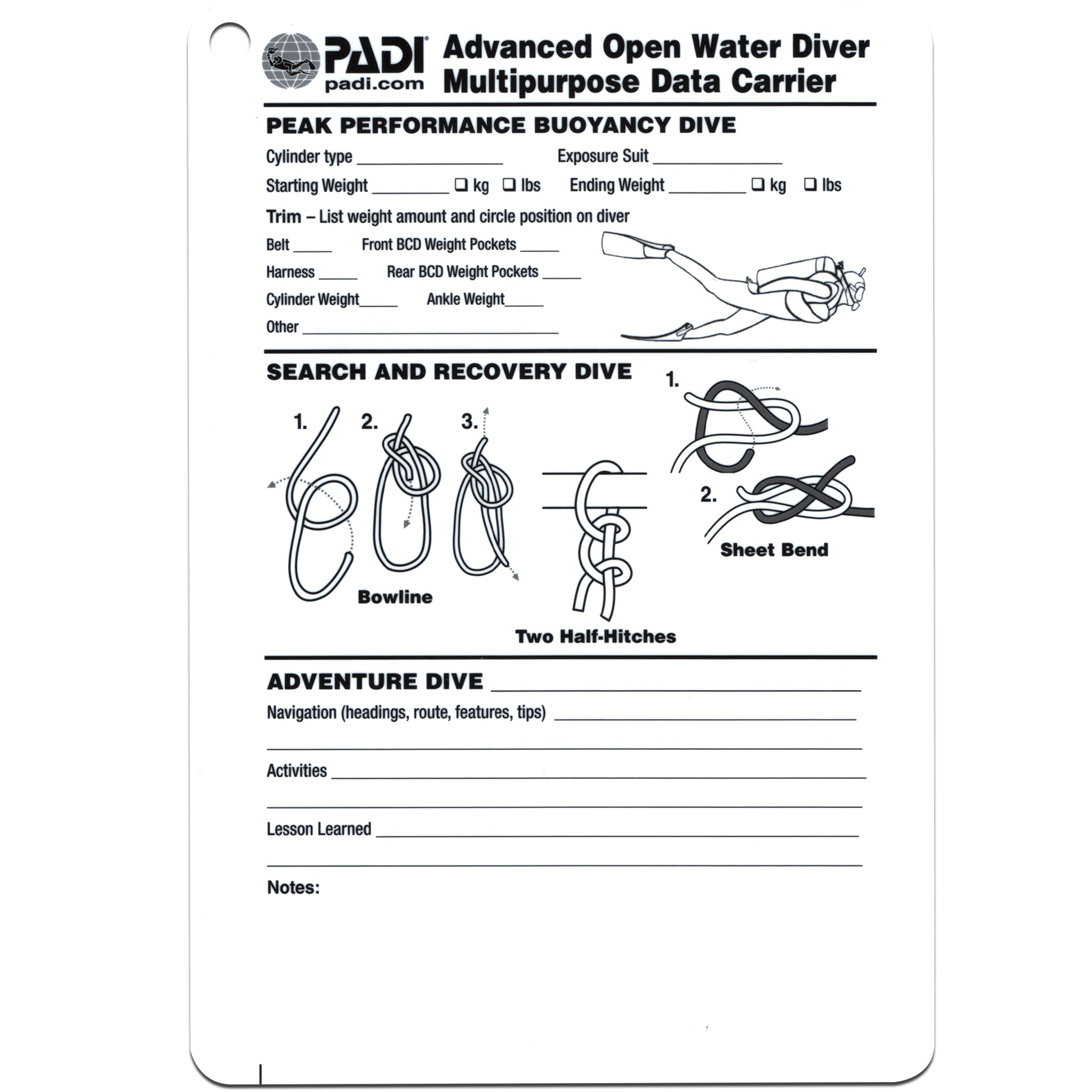 PADI Advanced Course Crew Pack inc DVD, SMB & Whistle | Data Card Back
