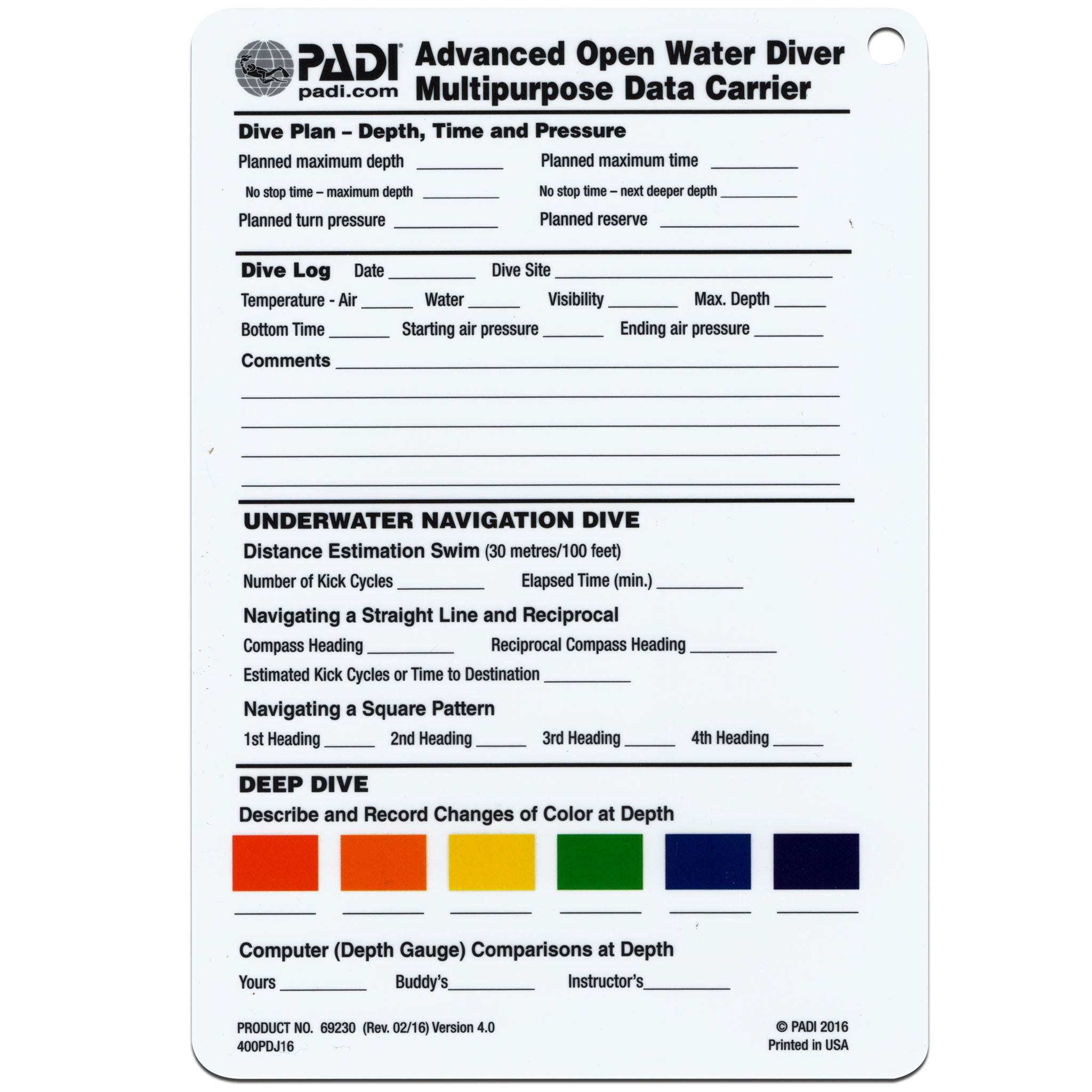 PADI Advanced Course Crew Pack inc DVD, SMB & Whistle | Data Card