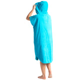 Robie Robes Original Towelling Beach Changing Robe Poncho - Blue Atoll Back with Hood Up