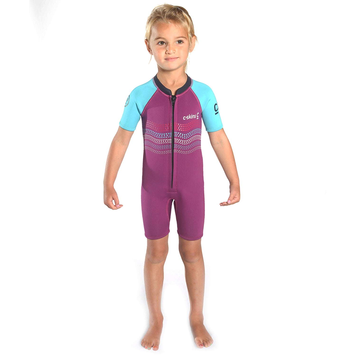 C-Skins Baby C-KID Waves Shortie Wetsuit | Violet/Cyan Front