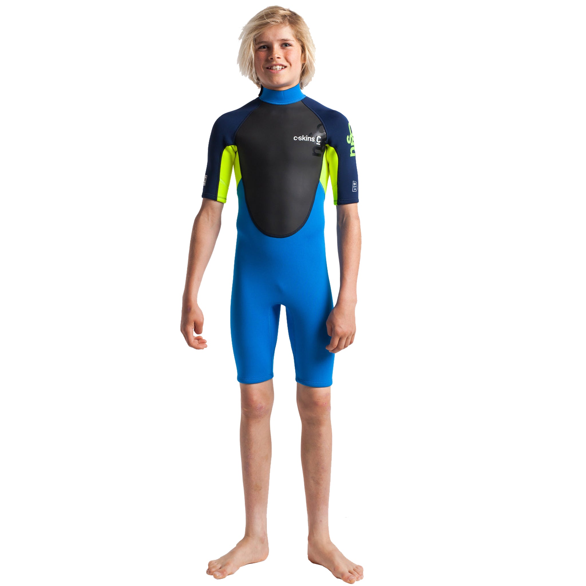 C-Skins Element 3/2mm Toddler Shortie Wetsuit | Cyan Yellow Navy - Front