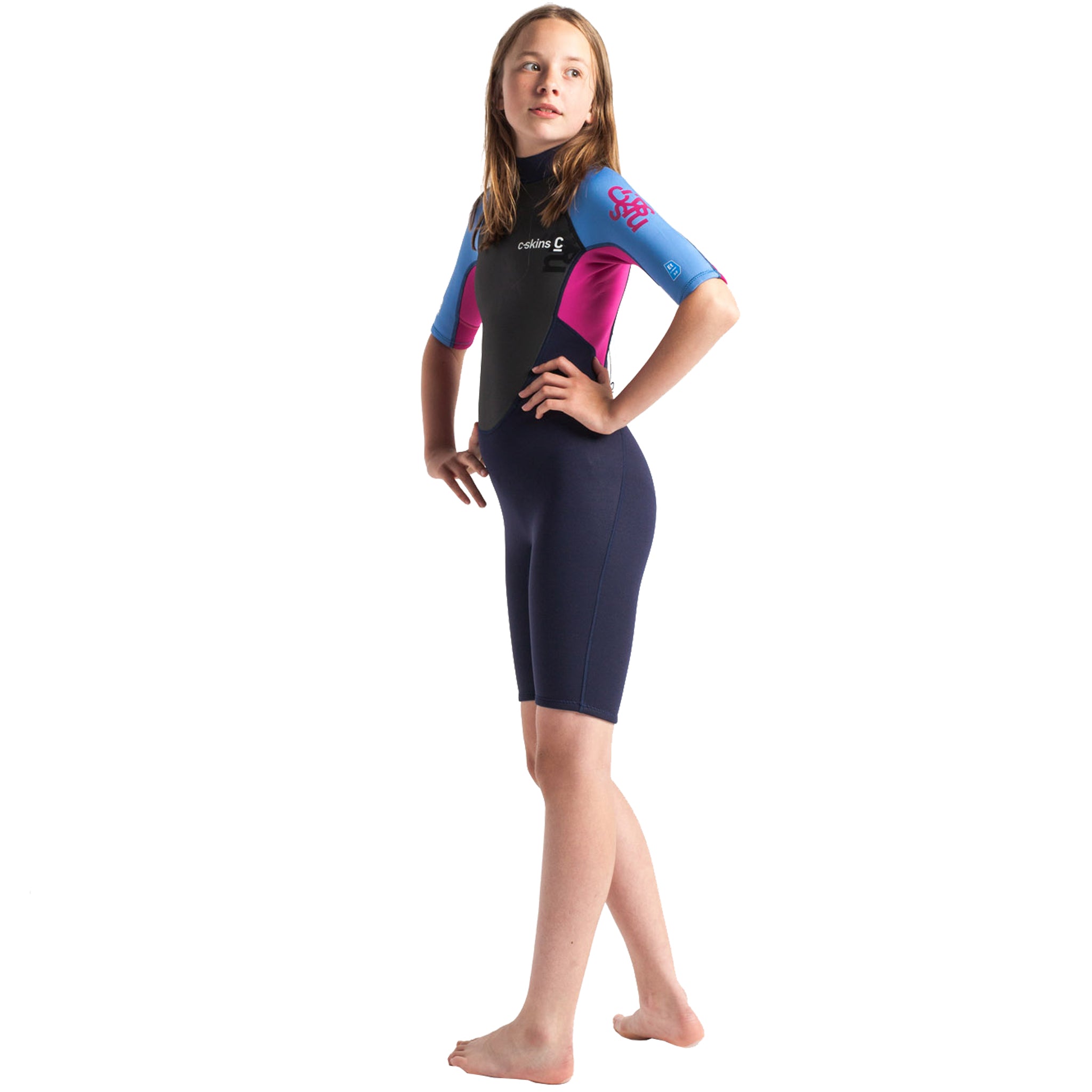 C-Skins Element Junior Boys and Girls 3/2mm Shortie Wetsuit | Slate/Magenta Side