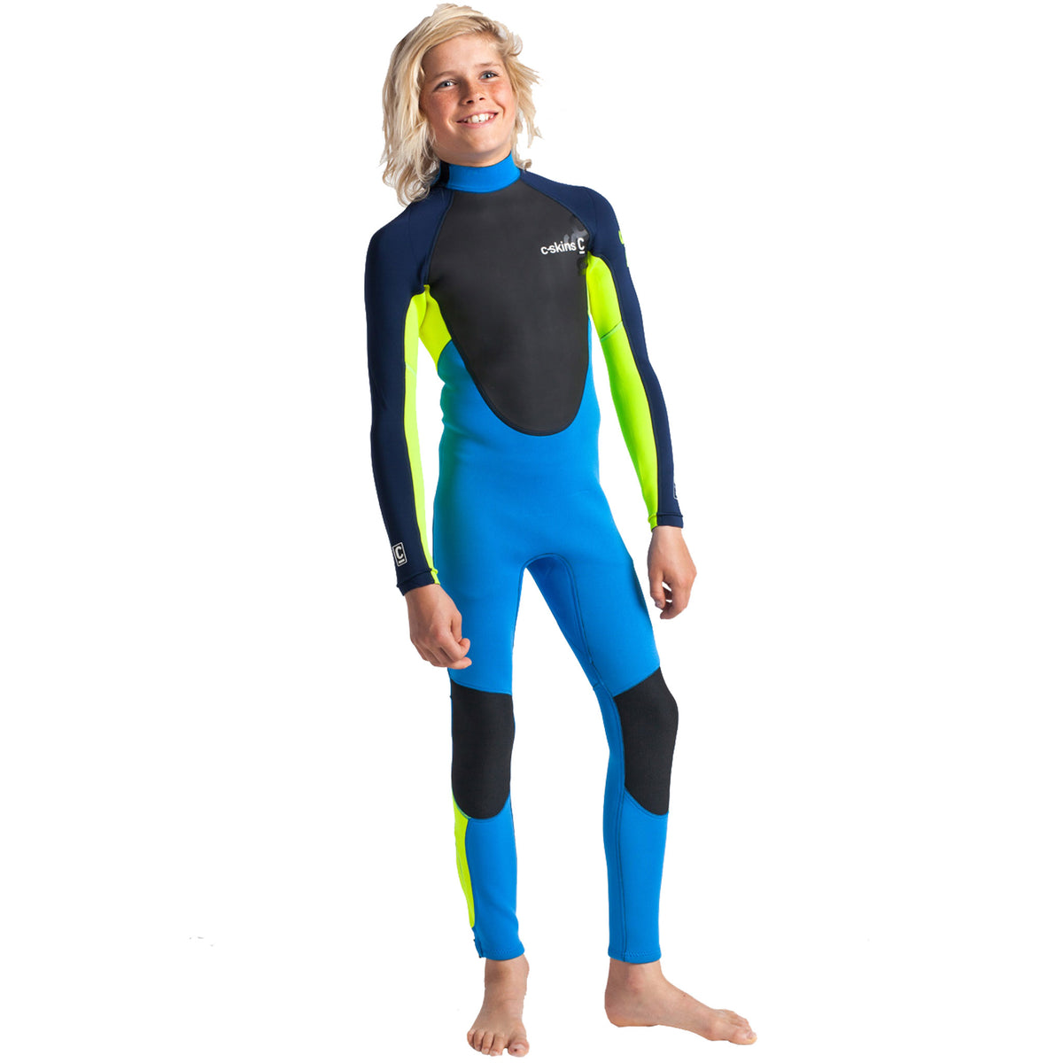 C-Skins Element Junior Boys & Girls 3/2mm Wetsuit | Cyan/Flo/Navy Front