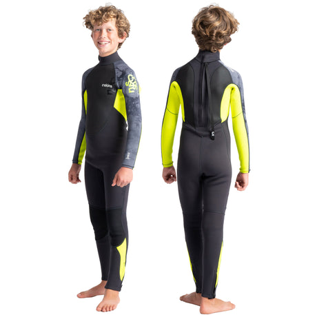 C-Skins Element Junior Unisex 3/2mm Steamer Wetsuit - Anthracite Yellow Black Tie Dye