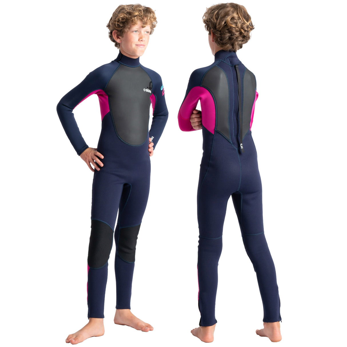 C-Skins Element Junior Unisex 3/2mm Steamer Wetsuit - Slate/Magenta/Multi