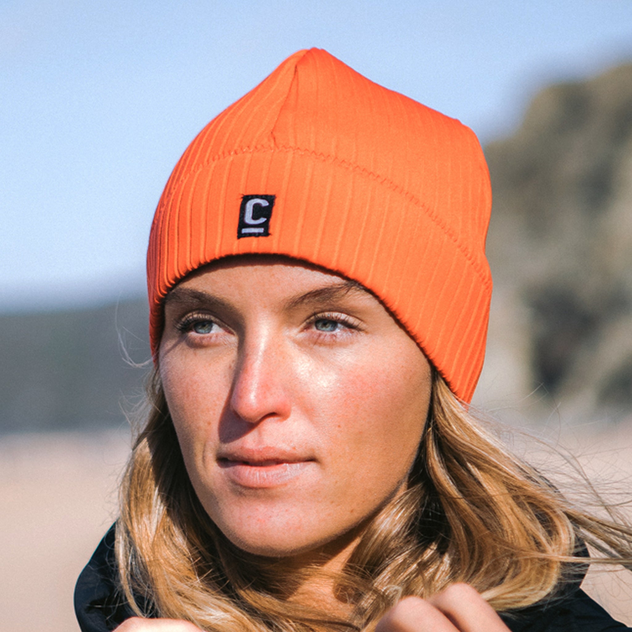 C-Skins Storm Chaser Surf Beanie in Warm red | Close