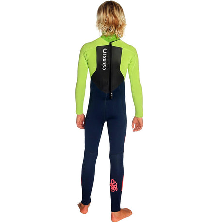 C-Skins Legend 4/3mm Junior Wetsuit | Ink Blue/Lime/Flo Red - Back
