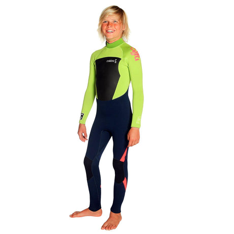 C-Skins Legend 4/3mm Junior Wetsuit | Ink Blue/Lime/Flo Red Front