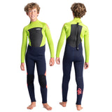 C-Skins Legend 4/3mm Junior Wetsuit | Ink Blue/Lime/Flo Red Front & Back