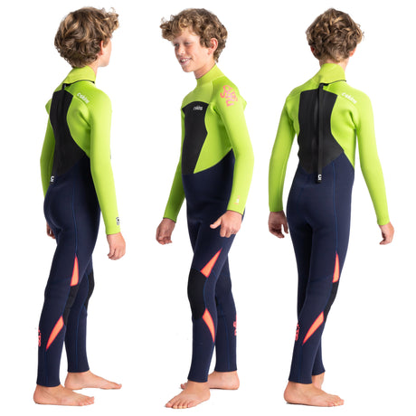 C-Skins Legend 4/3mm Junior Wetsuit | Ink Blue/Lime/Flo Red - Sides