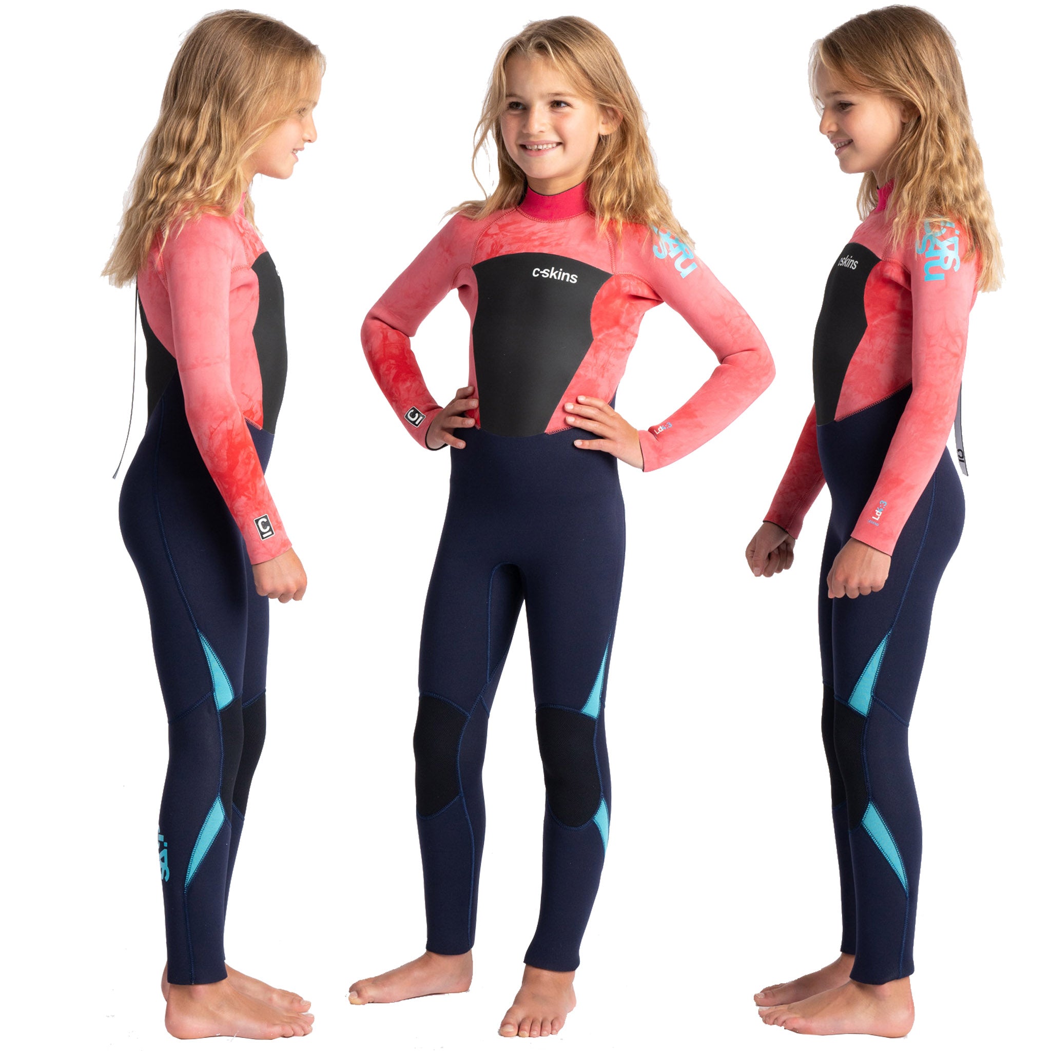 C-Skins Legend 4/3mm Junior Wetsuit - Slate/Coral Tie Dye/Ocean | Sides
