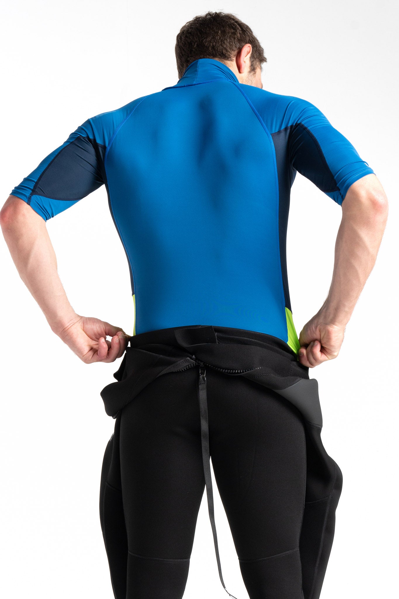 C-Skins UV50 Skins Turtle Neck Rash Vest in Slate Blue/Navy/Lime - Back