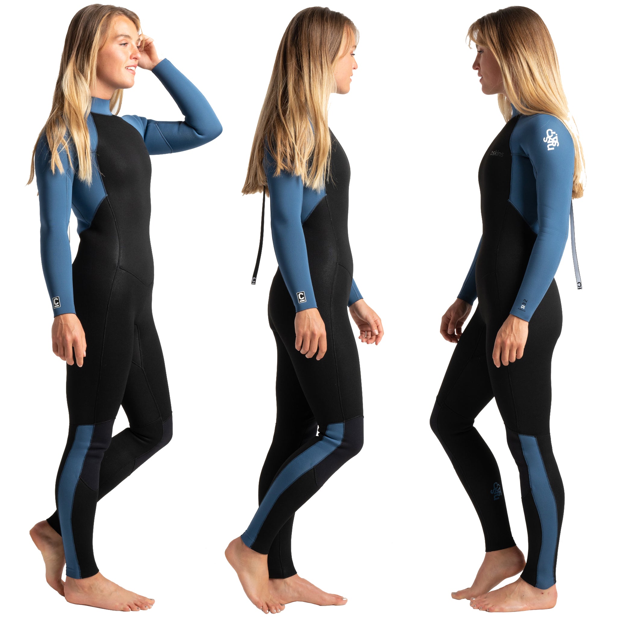 C-Skins Surflite 3/2mm Women's GBS Spring Summer Wetsuit - Black/Cascade Blue/White | Sides