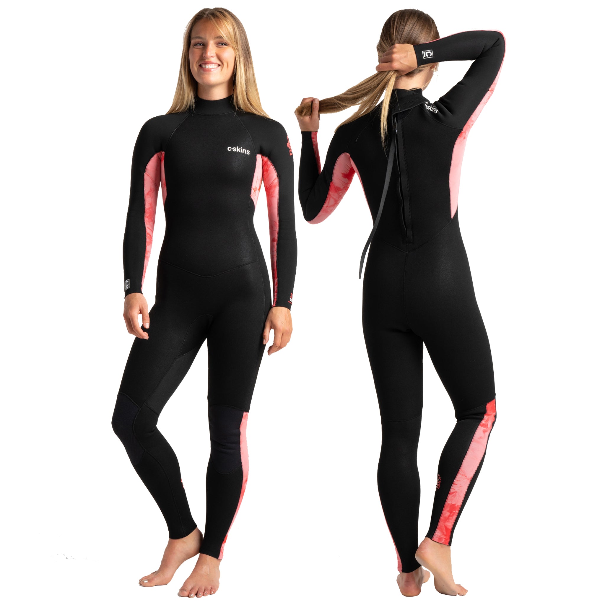 C-Skins Surflite 3/2mm Women's GBS Spring Summer Wetsuit - Black/Rose Tie Dye/Rose