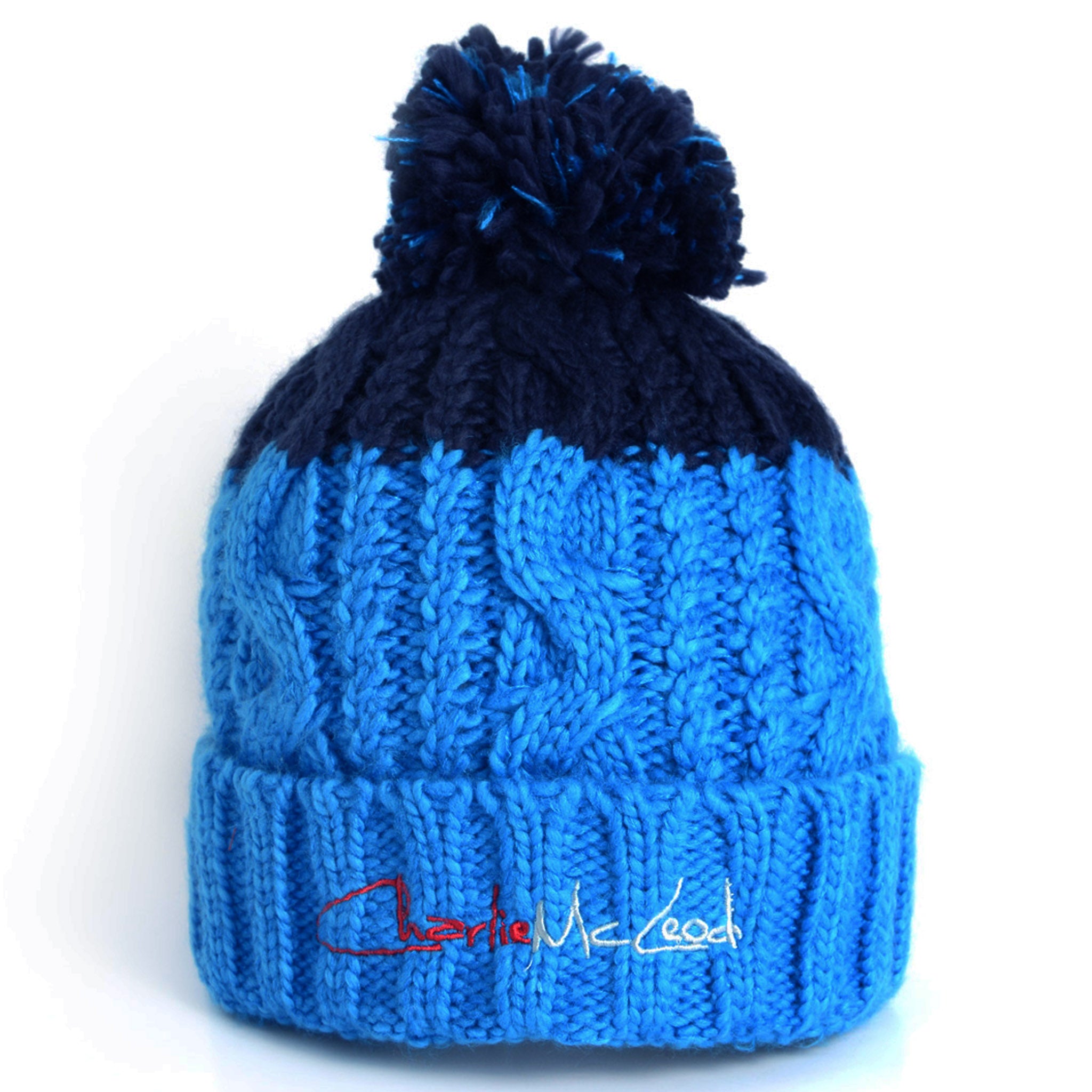 Charlie McLeod Knitted Beanie Bobble Hat | Azure/Navy