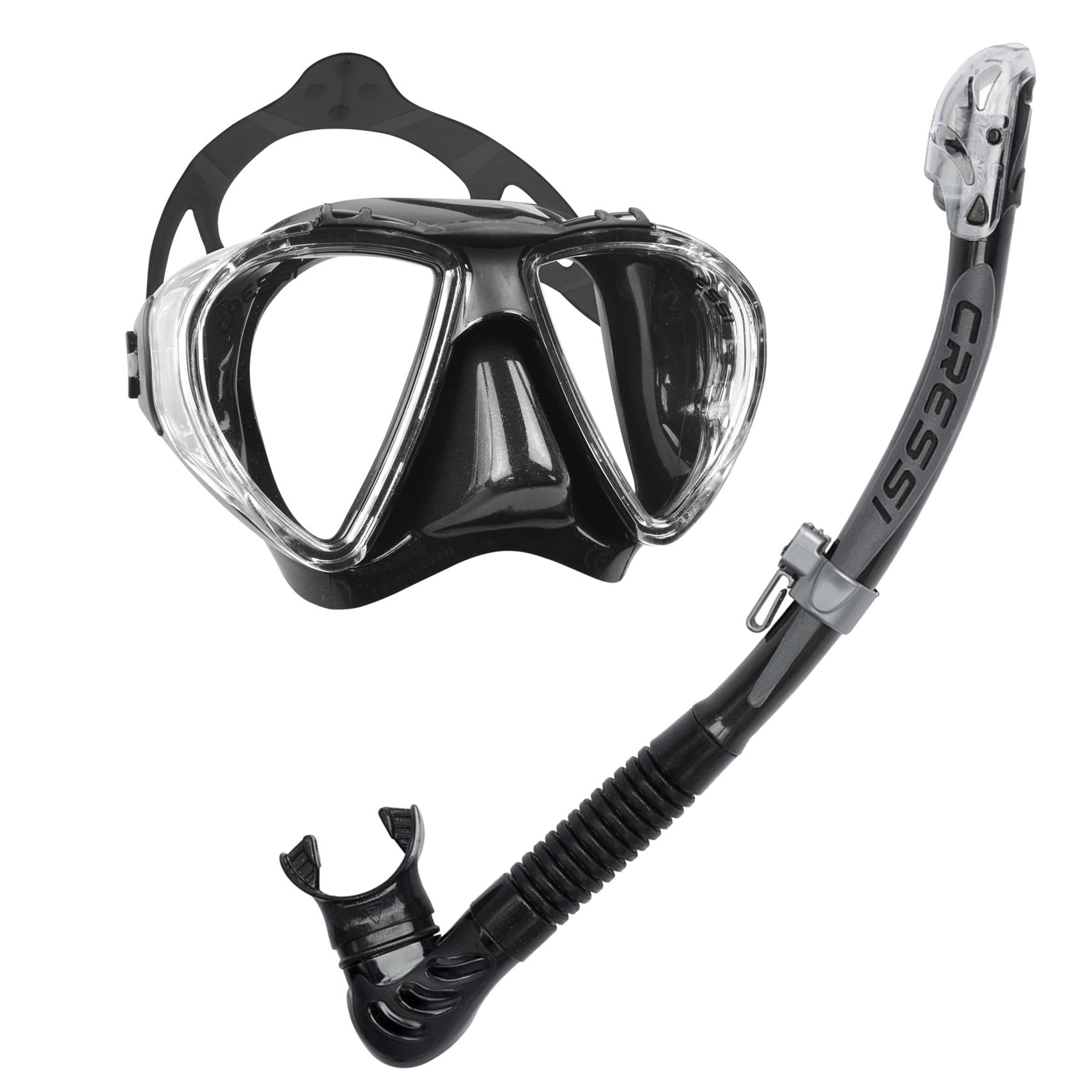 Cressi Penta Mask & Alpha Ultra Dry Snorkel Set | Black/Black